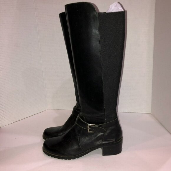 Anne Klein Akelin Flex Black Leather Pull-On Knee High Riding Boots Size 7 - Picture 5 of 13